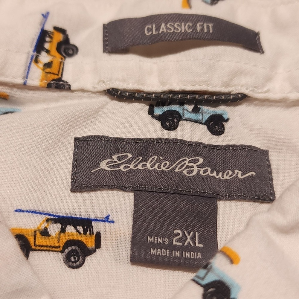 Eddie Bauer Mens Shirt 2XL White Button Up Short Sleeve Baja Surfboard Jeep - Picture 3 of 8